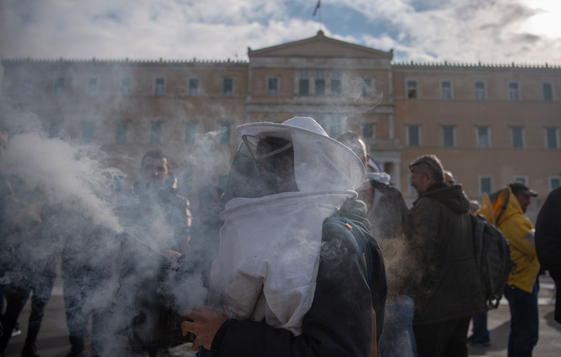 Акция протеста греческих пчеловодов с требованием прекращения продажи импортного меда в Афинах