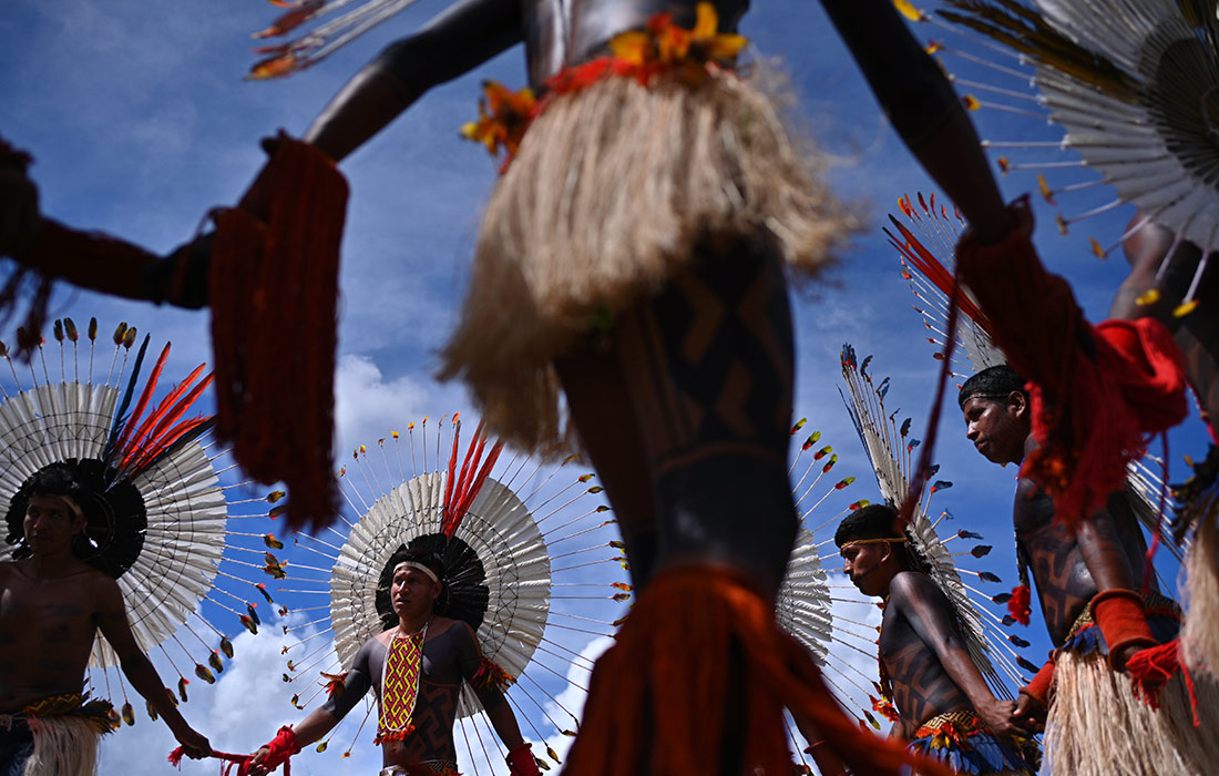 Бразильские коренные жители на протесте в Бразилиа
