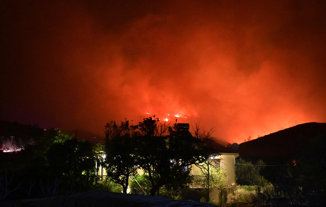 Лесные пожары на острове Хиос в Греции